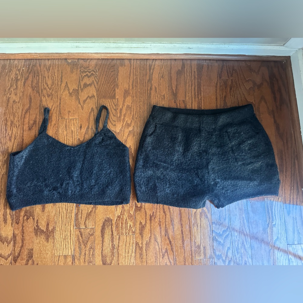 BAE SHORTS + CROP SINGLET TEDDY (2-PIECE SET) Faux Fur Black Size 2X